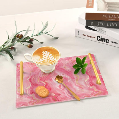 Peach Marble Decorative Acrylic Acrylic Tray with Handles Decorative Serving Trays for Jewelry Perfume for Room Service bandeja Blanca para servir