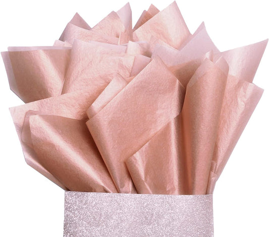 UNIQOOO 100 Sheets 20X14 Premium Metallic Rose Gold Tissue Gift Wrap Paper Bulk, Great for Gift Bag, Recyclable Gift Wrapping Accessory, Perfect for Small Gift Bags, Pinata, Wedding, Party, Cutout
