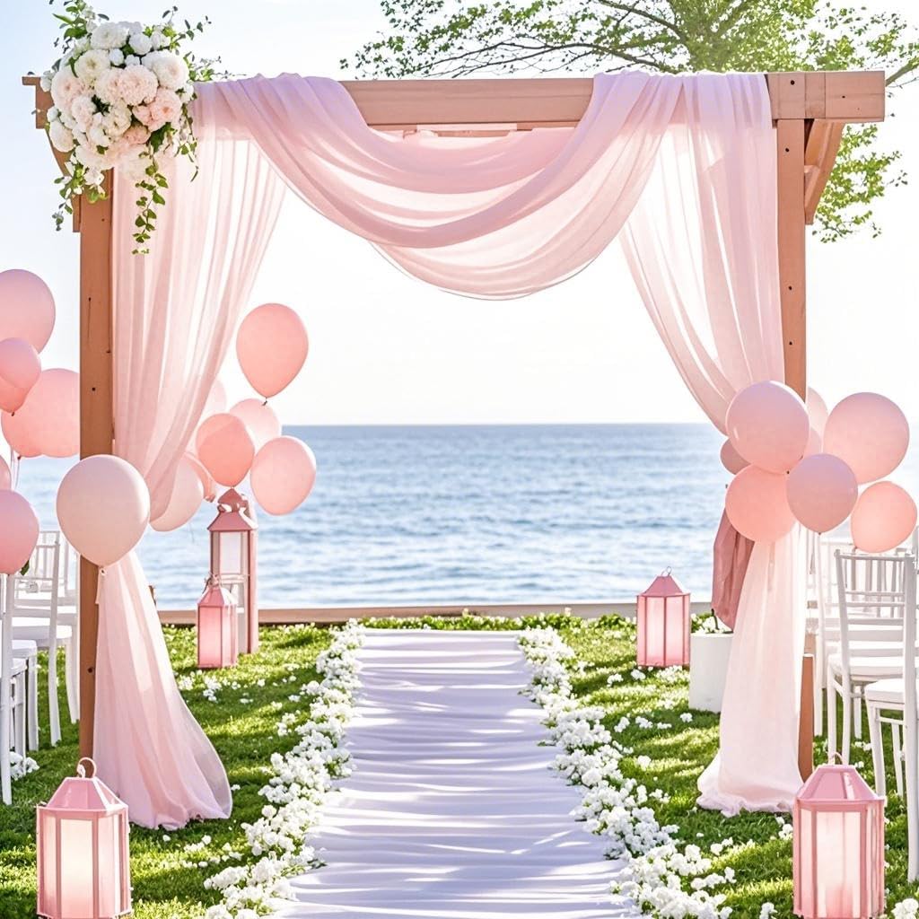 Light Peach Chiffon Fabric 6.7 Yards - Wedding Arch Draping Fabric 29" x 20ft Light Peach Sheer Curtains Wedding Decorations for Ceremony Backdrop