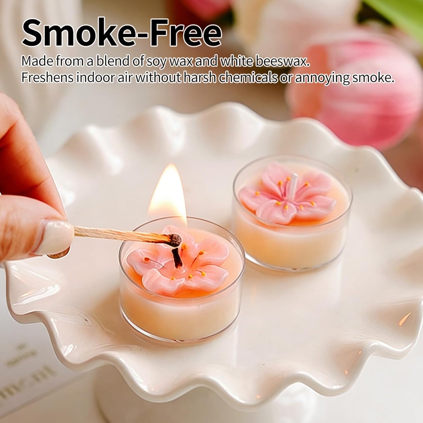 4 Pack Peach Blossom Shaped Scented Candles, Pink Mini Soy Wax White Peach Oolong Aroma Decorative Candles, Blossom Design for Bedroom, Bathroom, Parties, Table Décor, Photo Props, Birthday Gift