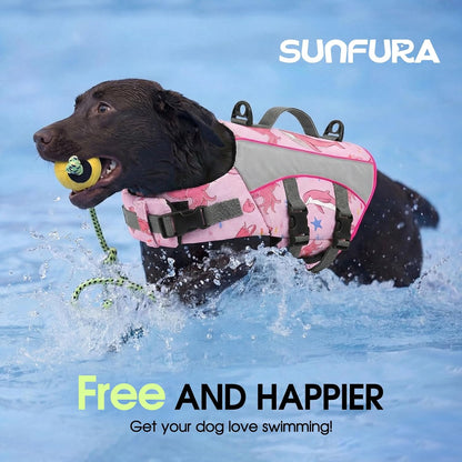 Dog Life Jacket, Small Dog Life Vest for Swimming, Pet Flotation Swim Vest Lifesaver with Reflective Strips, Lightweight Pet Lifesaver Swimsuit for Pool Beach Boating, Pink Ocean S