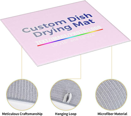Custom Dish Drying Mat for Kitchen Personalized Add Photo Text Logo Drying Mat Dish Rack Pad Absorbent Kitchen Counter Drying Mat Light Pink 16"x18"