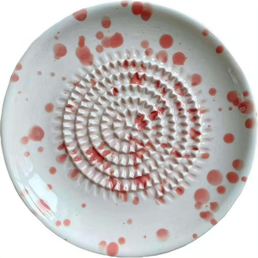Premium Ceramic Garlic Grater Plate，Multifunctional Grater Plate For Fruit and Vegetable Puree,Hand-Painted Splatter Pattern- For Cheese Garlic, Ginger, Chocolate (PINK, 4.7In)