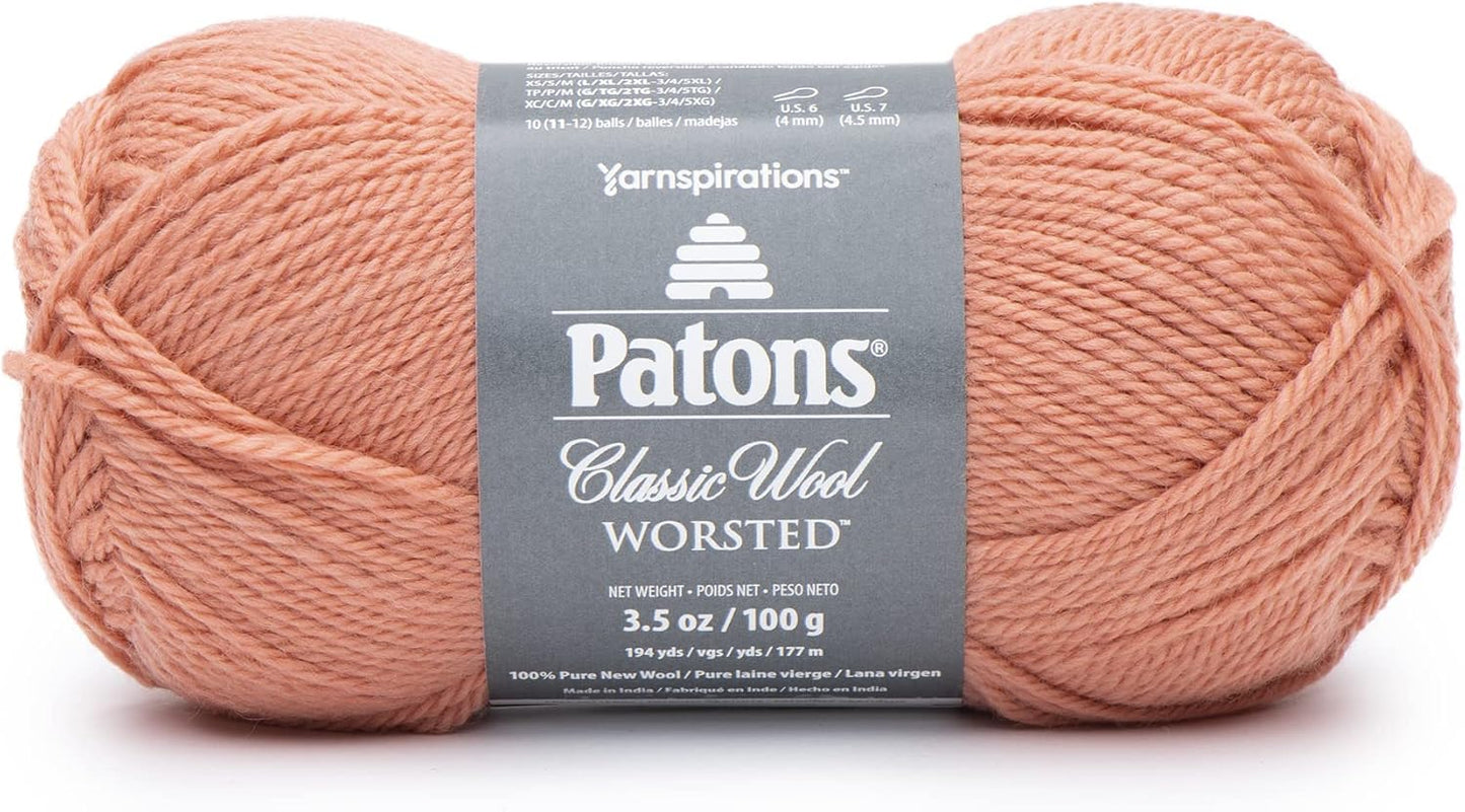 Patons Classic Wool Coral Peach Yarn - 5 Pack of 3.5oz/100g - Wool - 4 Medium - 210 Yards - Knitting/Crochet