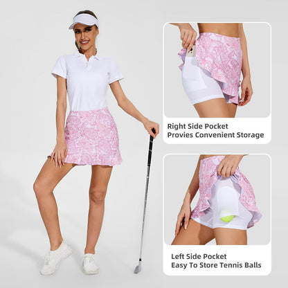 M MOTEEPI Women's Golf Skorts with Pockets High Waisted Tennis Skirt Built-in Shorts Quick Dry Athletic Ruffle Swim Skirt