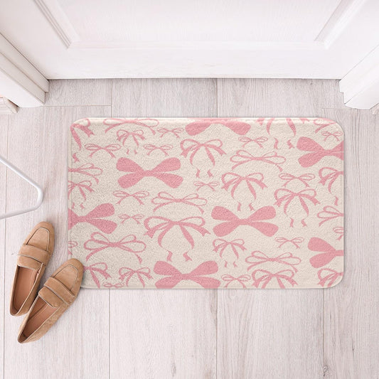 jejeloiu Cute Bowknot Bathroom Rugs 16"x24" Light Pink Girls Bow Bath Mats Kawaii Bathroom Accessories Non-Slip Soft Shaggy Absorben Princess Decor