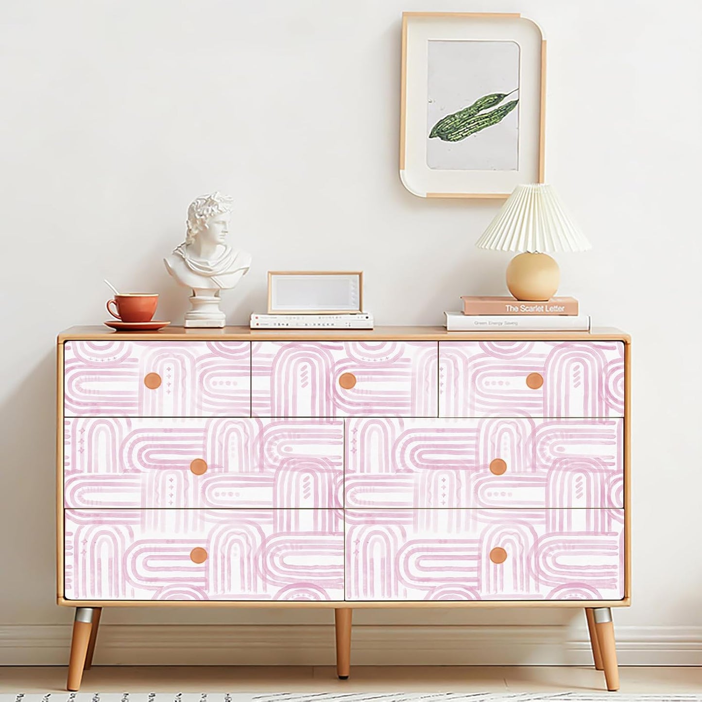 Boho Peel and Stick Wallpaper Modern Light Pink Contact Paper 17.3"x 1200" Self-Adhesive Removable Waterproof Geometric Wallpaper Vinyl Roll for Bathroom Bedroom Cabinets Décor
