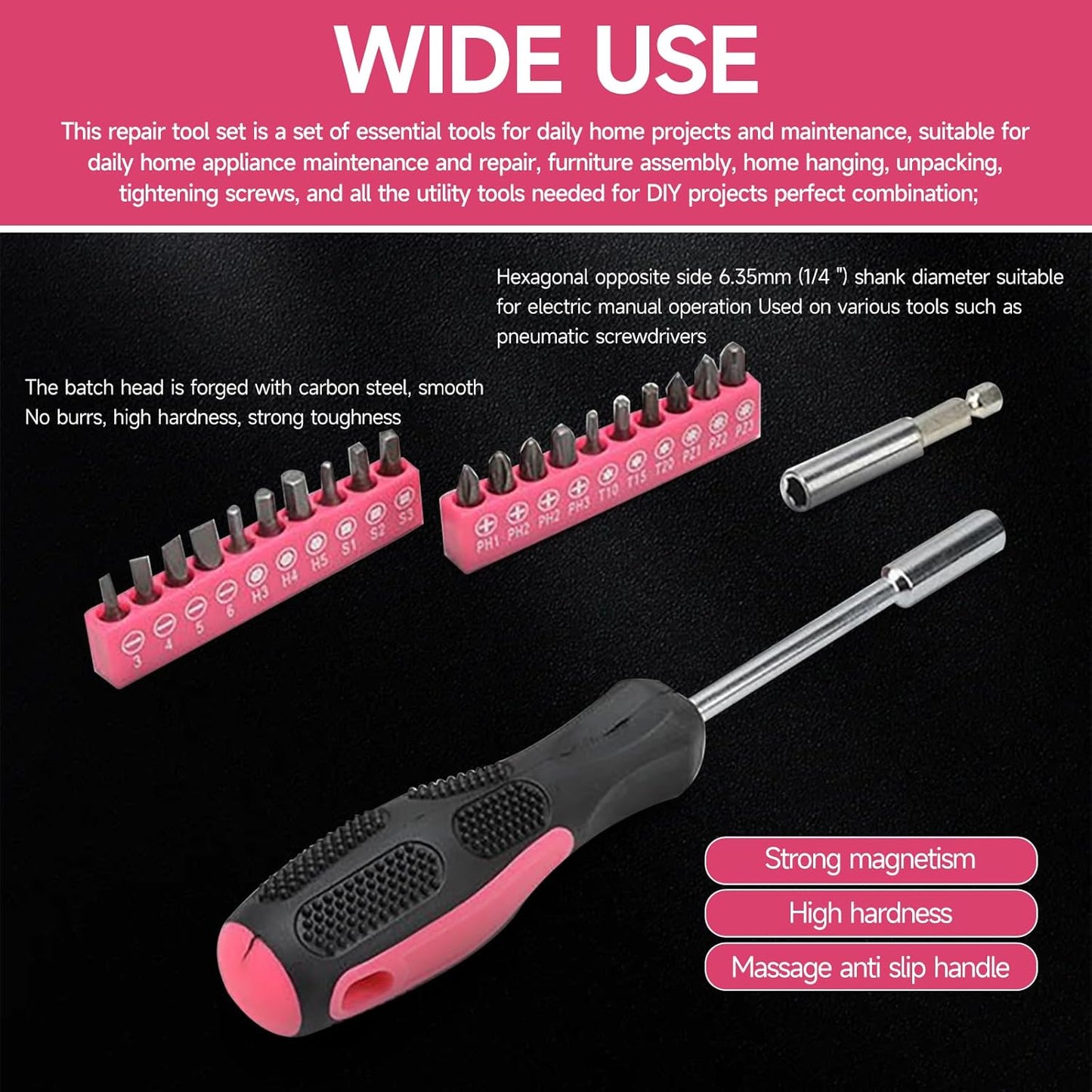 39 Piece Household Tool Set; Universal Repair Small Hand Tool Kit Organiser; For Home Garage Office College Dormitory Basic Tools; Hand Tool Kit, For Girls, Women; / PINK