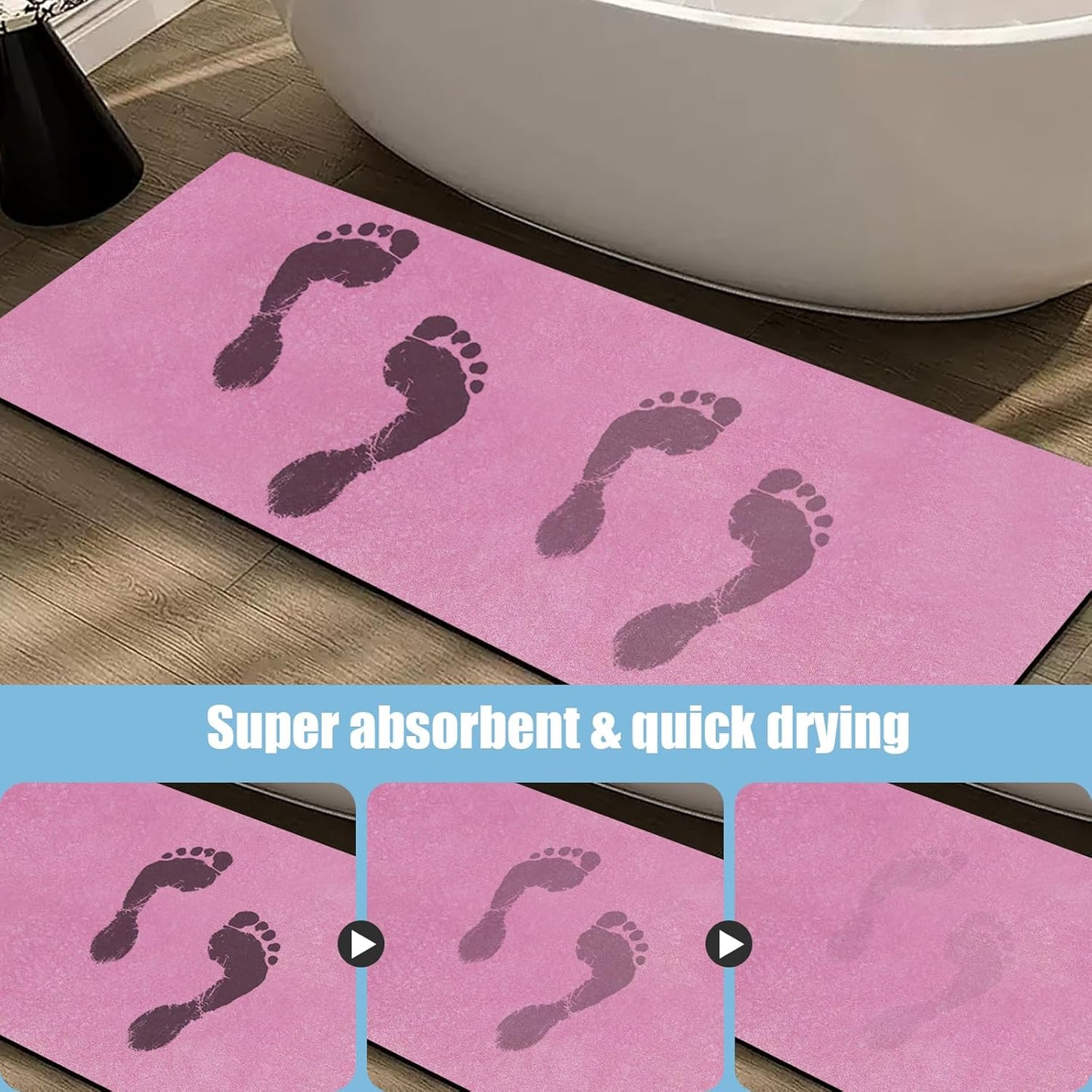 Extra Long Bath mat Diatomaceous Earth Bath mat Super Absorbent Quick Dry Non Slip Bathroom Mat Thin Runner Mat Rug Fit Under Door-Shower Rug for in Front of Bathtub Shower, Pink, 23.6"x66.9"