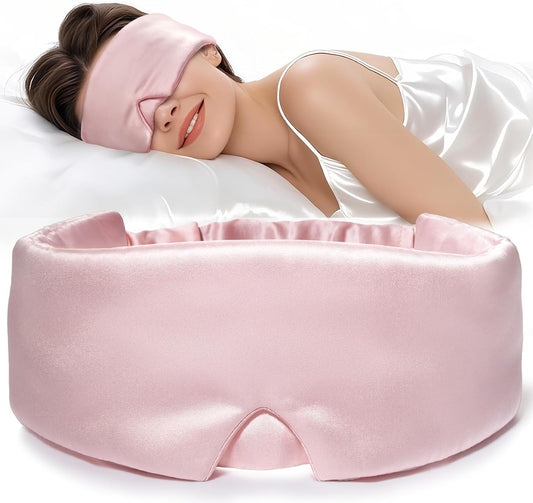 LitBear Silk Sleep Mask for Women, Adjustable 100% Mulberry Silk Sleeping Eye Mask for Side Sleeper, Total Blackout Eye Cover for All Night Sleep, Travel, Office, or Napping (Pink)
