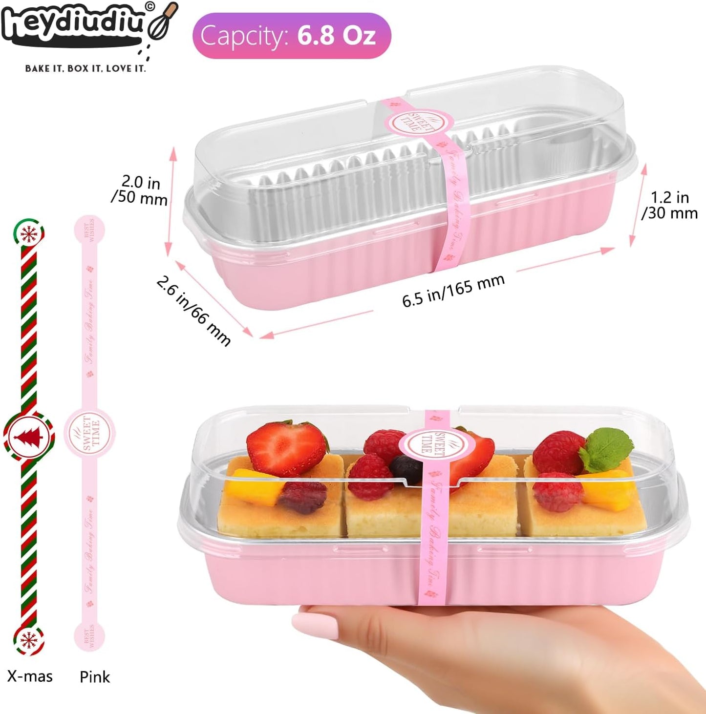 Mini Loaf Pans With Lids and Spoons, 100 PCS 6.8oz Mini Cake Pans for Baking, Aluminum Foil Loaf Pans, Small Aluminum Cake Tins, Cake Pans with Clear Lids,Sporks，Stickers(Pink)