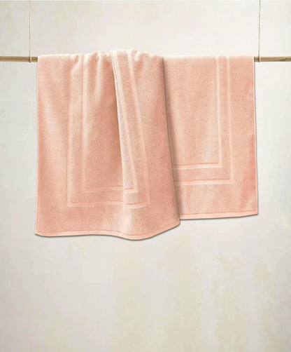 Feather & Stitch 2 Piece Towel Like Bath Mats (30x21 Inch) 100% Cotton Terry Bath Mats, Bathroom Shower Floor Mats [NOT A Bathroom Rug], Soft Absorbent Washable Mats - Pale Peach