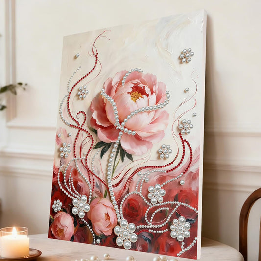 DIY Diamond Pearl Painting Kit for Adults, Beginner Friendly Craft Kits with Frame 30x40cm,Home Decor Housewarming Gift, Diamond Dots Beads Canvas Art for Wall Decor(Pink Rose)