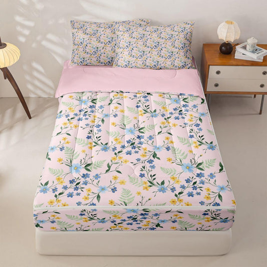 Erosebridal Country Wildflower Zippable Comforter Peach Pink Floral Twin Bedding Bohemia Bed Set with Sheets Botanical Bed in a Bag Bedroom Decor