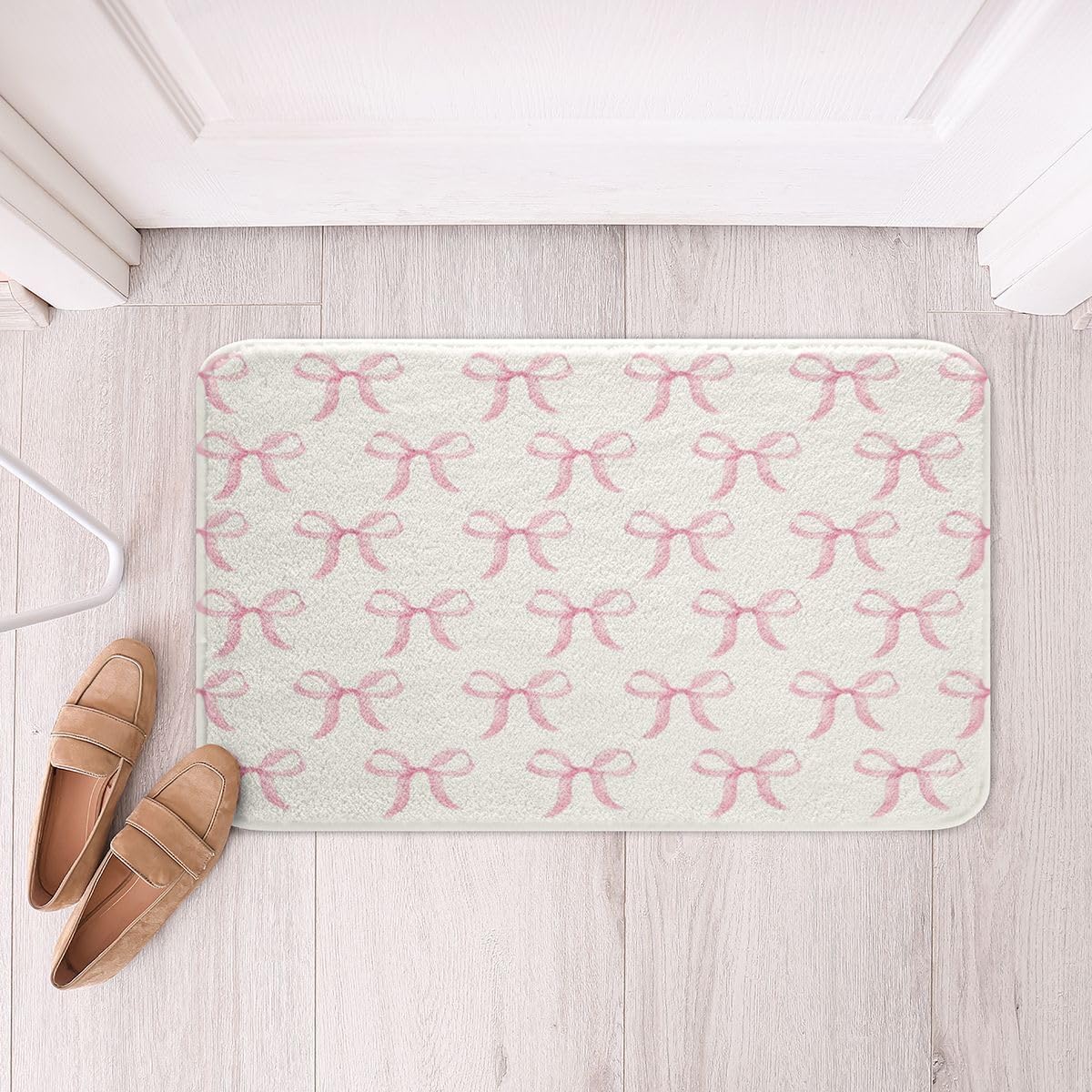 Feelyou Pink Bow Bathroom Rugs Microfiber 20"x32" Cute Bowknot Bath Mats Non-Slip Light Pink Bathroom Accessories Princess Decor Floor Doormats Soft Door Mat