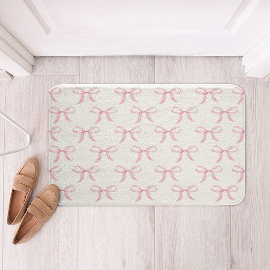 Feelyou Pink Bow Bathroom Rugs Microfiber 20"x32" Cute Bowknot Bath Mats Non-Slip Light Pink Bathroom Accessories Princess Decor Floor Doormats Soft Door Mat