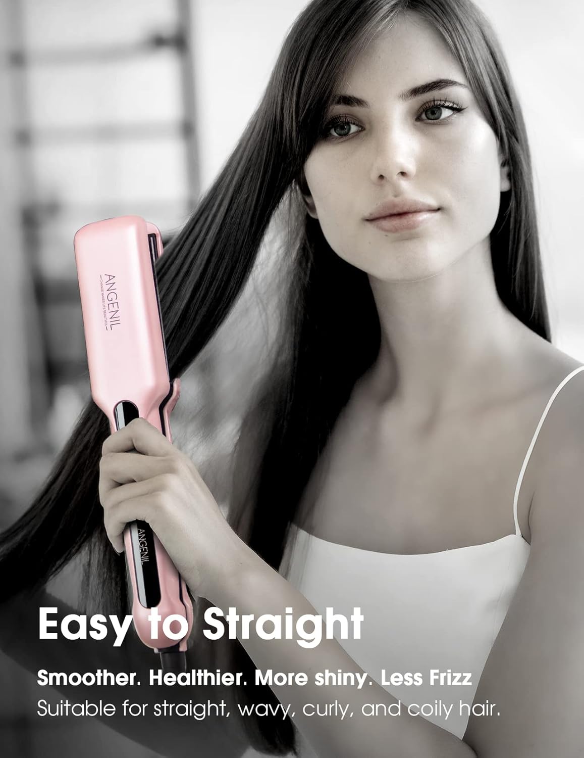 ANGENIL Ceramic Flat Iron Hair Straightener - 1.6inch Straightening and Curler 2 in 1,Professional Hair Iron Flat for Women Shinier&Smoother Hair,LCD Display,30s Fast Heating