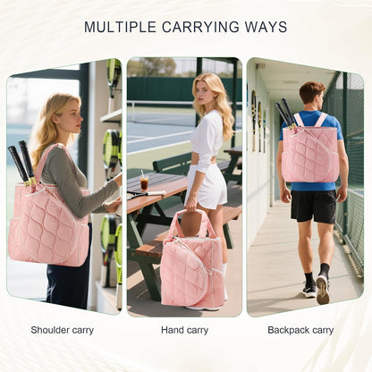 2-in-1 Tennis Tote Bag & Tennis Racket Backpack – Extra-Large Quilted Pickleball Racquet Bags, Water-Resistant & Lightweight for Men & Women