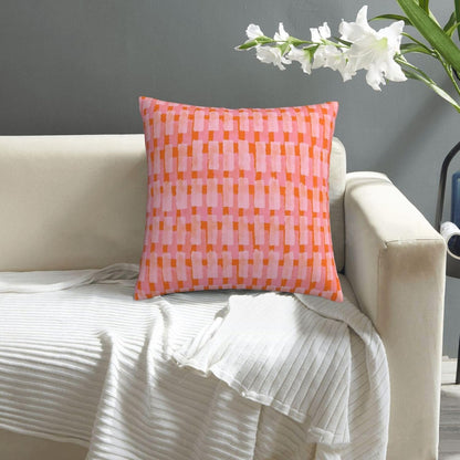 Pink and Orange Throw Pillow Home Set Comfortable Square Pink and Orange Velvet Pillowcase Brush Strokes Bed，Geometric PillowSofa Decoration Living Room Office Cushion Cover 18"x18"Inches