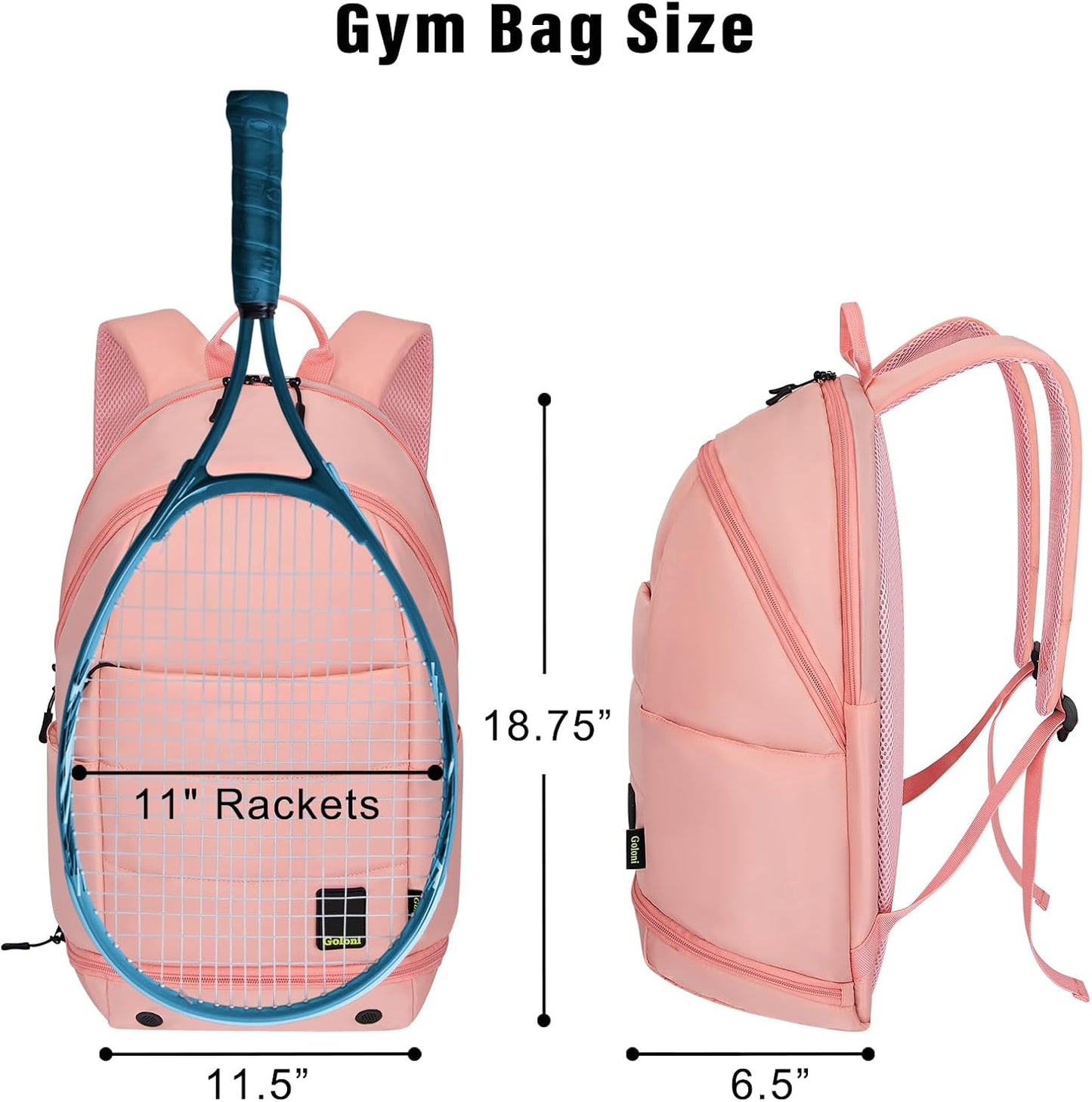 Goloni Tennis Backpack for Women, Holds 2 Rackets with Shoe Compartment