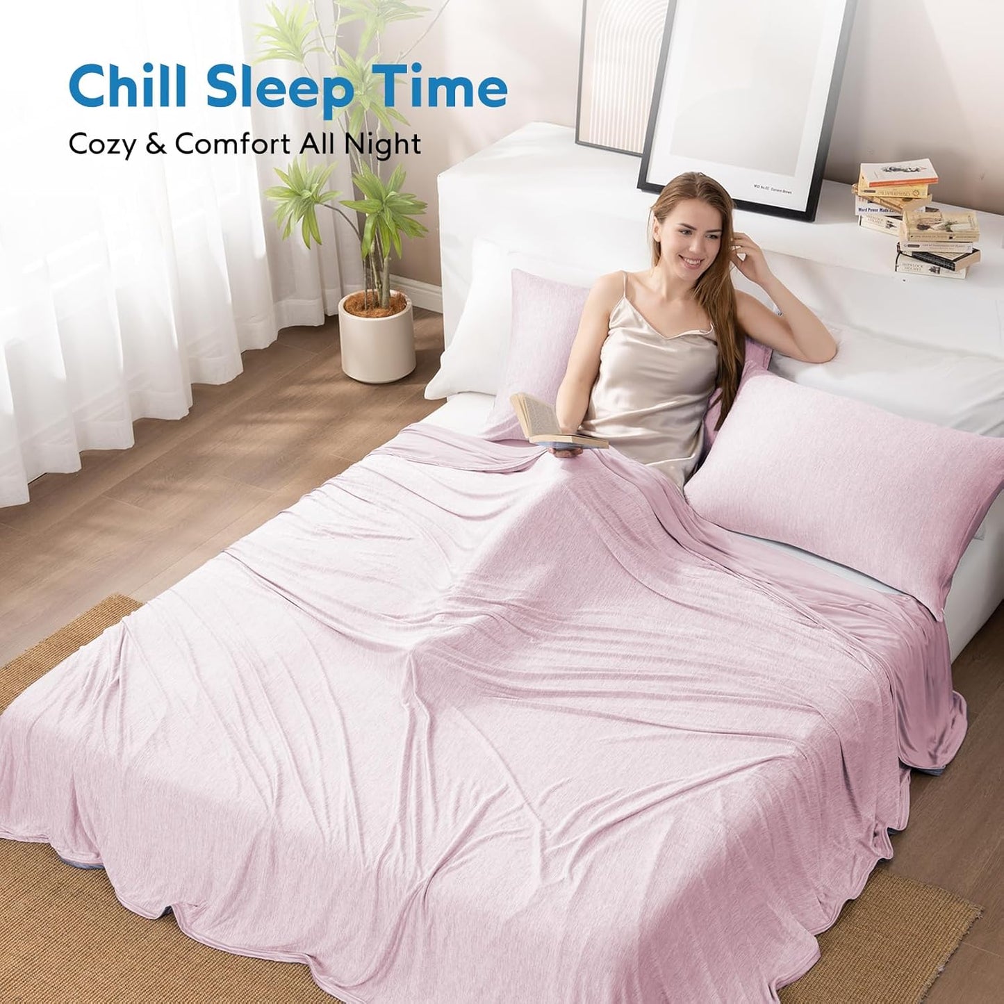 HOMFINE Cooling Blankets for Hot Sleepers - Summer Blanket Thin Lightweight Breathable Soft Double Side Enhanced Cooling for Bed Couch Sofa, Keep Cool for Night Sweats (Pink, 50 x 70 inches)