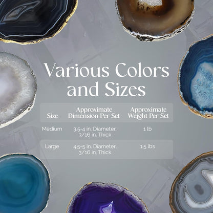 Nature's Decorations Pink Agate Stone Coasters - Set of 4, Polished Geode Drink Mats for Dining & Coffee Table & Kitchen Geode Decor Non-Toxic 3.5-4" Diameter