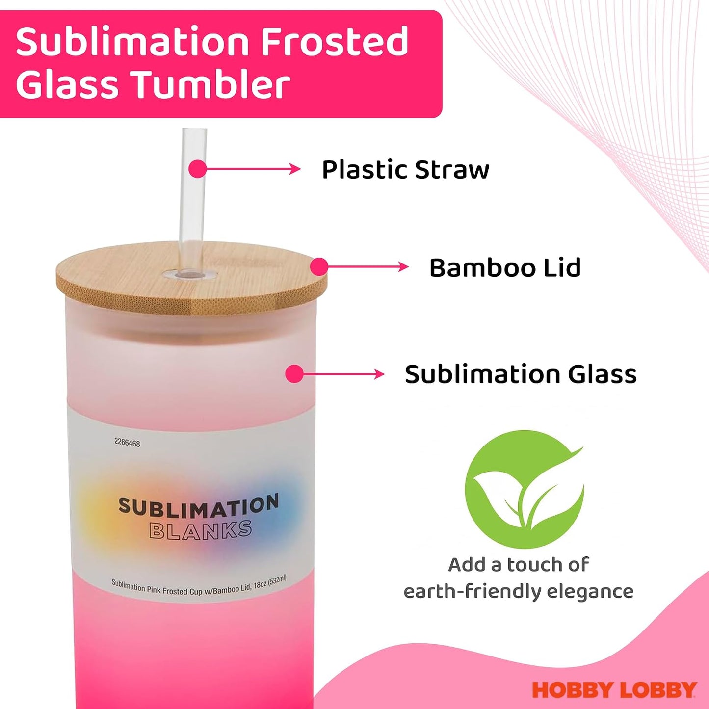 Frosted Glass Tumbler (18 Oz, Pink) - Insulated & Lightweight Glass Cup w/Bamboo Lid, Straw - Perfect for Custom Gifts