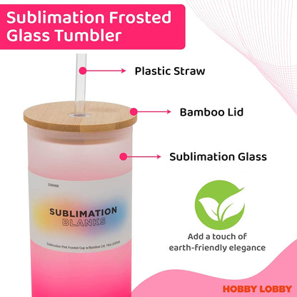 Frosted Glass Tumbler (18 Oz, Pink) - Insulated & Lightweight Glass Cup w/Bamboo Lid, Straw - Perfect for Custom Gifts