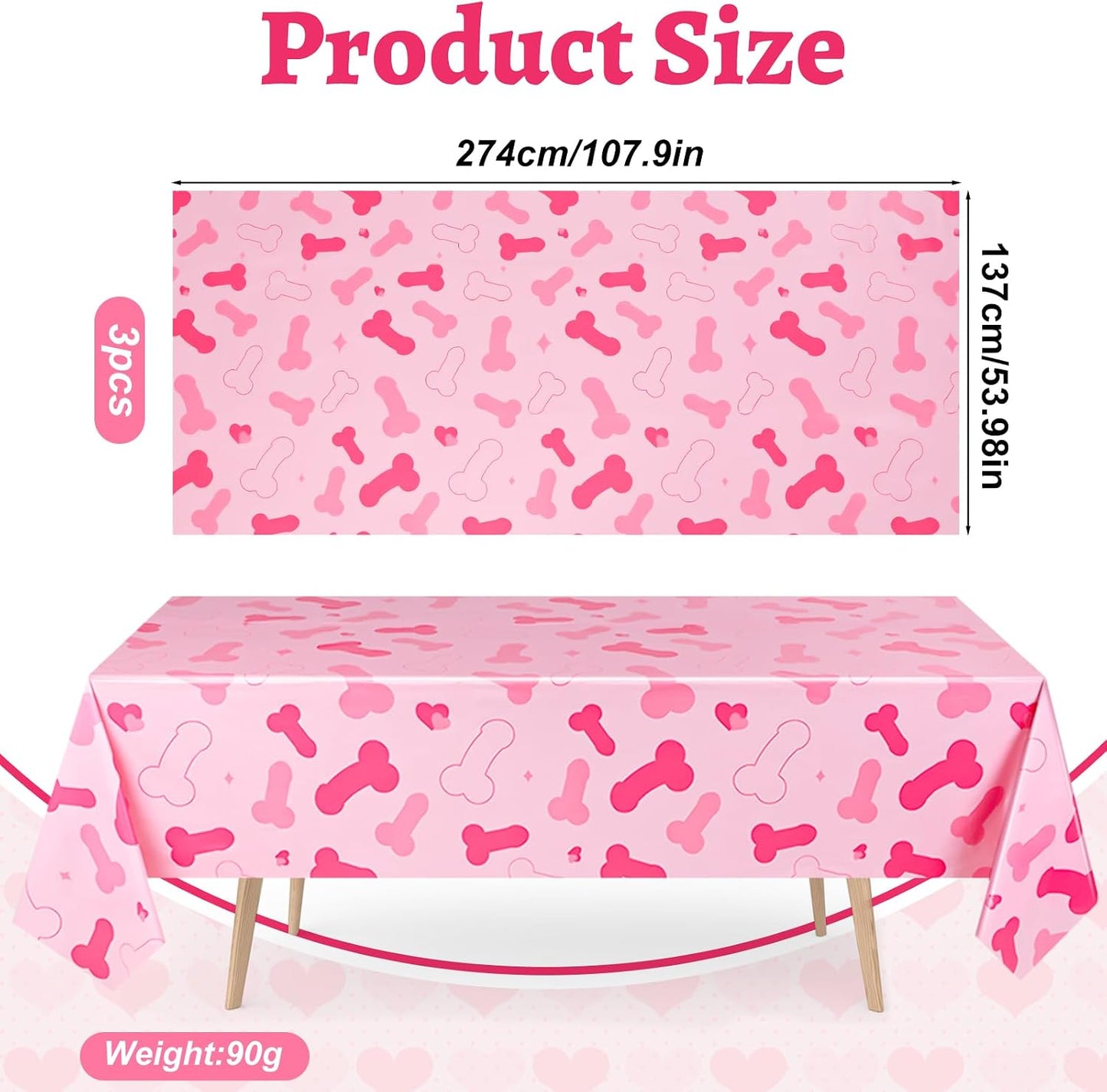 3 Pcs Bachelorette Party Decorations Pink Plastic Waterproof Tablecloth Funny Naughty Bridal Shower Decor for Wedding Bachelor Party