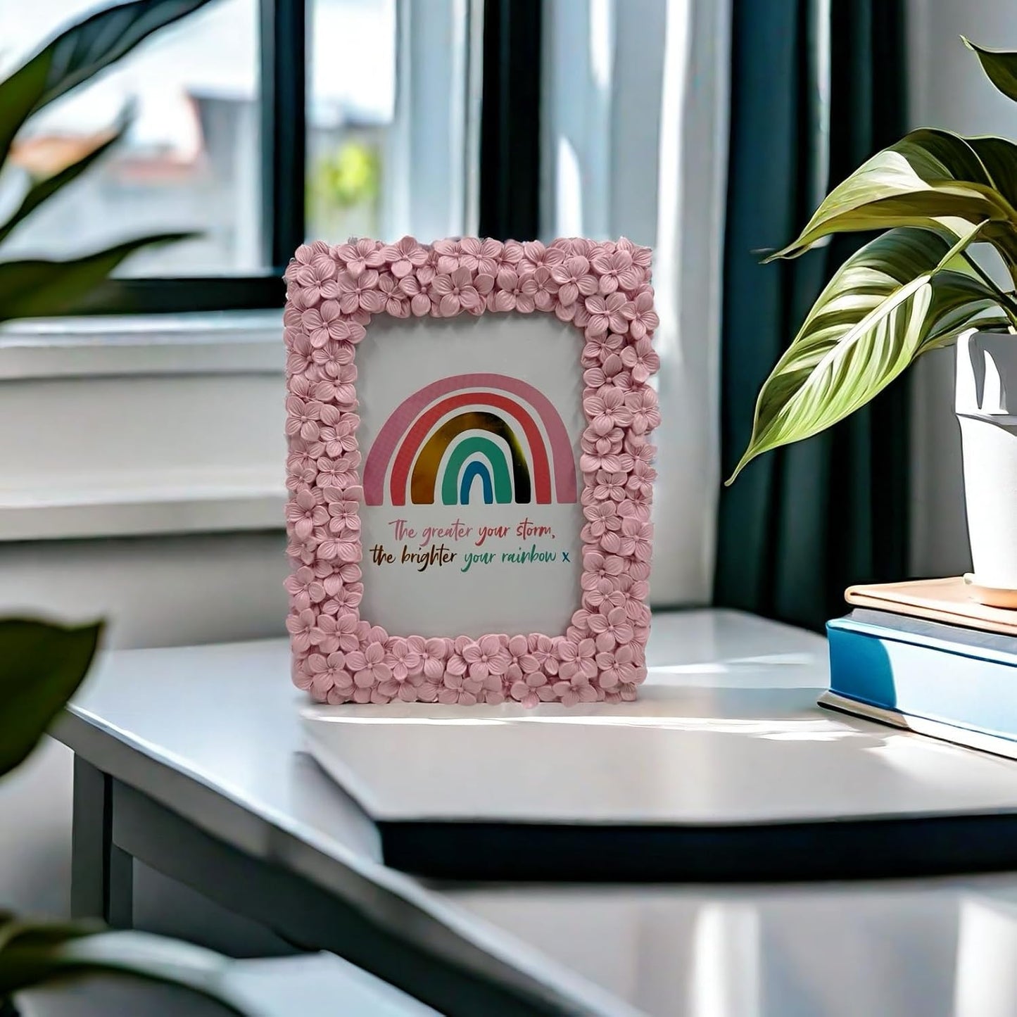 5x7 Ornate Picture Frame Embossed Flower Art Deco Photo Frames 5 x 7 Floral for Wall and Tabletop Display with Glass Retro Home Decor (Pink)