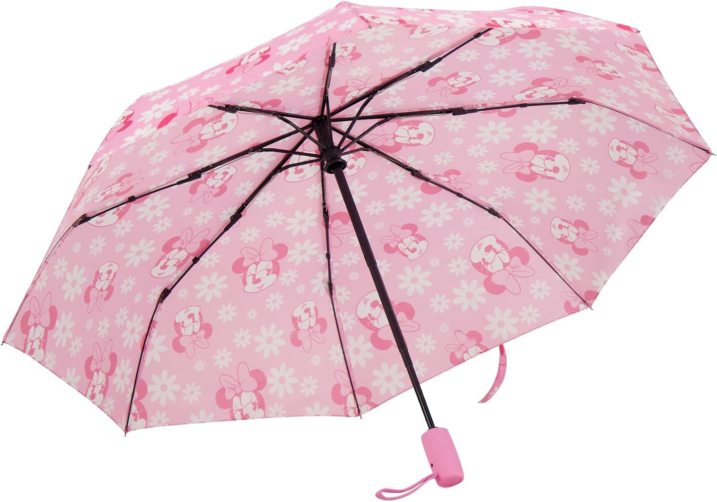 Disney Minnie Mouse Children's Rain Umbrella, Automatic Folding, Compact, Lightweight, Packable for Travel, 39 Inch Arc, Pink