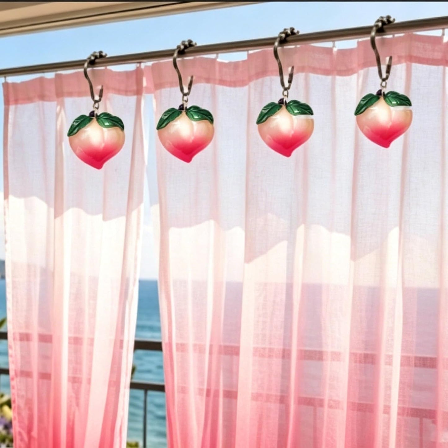 Peach Shower Curtain Hooks Rings for Peach Bathroom Decor, 12 Pcs Rust Proof Stainless Steel Shower Hook for Peach Theme Bathtub Shower Rod Decoration, Bedroom, Room Home Curtain Hanger