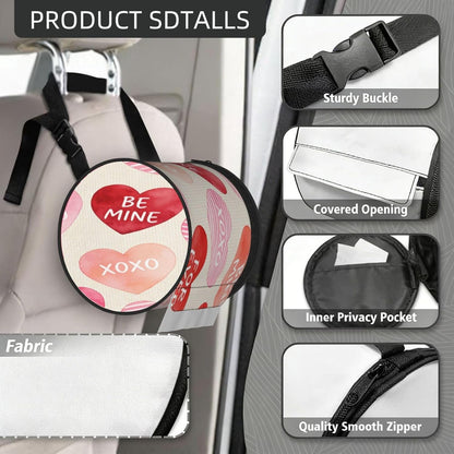 Round Tissue Holder Bag Car Hanging Tissue Boxes Cover with Adjustable Strap Foldable Roll Storage Bags with Zipper Tissues Case Organizer for Home Decor Toilet Office(Pink True Love)