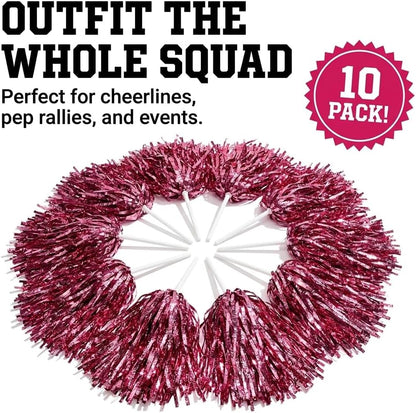 Anderson's Metallic Pink Foil Textured School Spirit Shakers, Cheerleader Pom Poms, Football, Basketball, Homecoming, Squad, Team, Party, Dance, Club, Performance, Fan Celebration Pack of 10