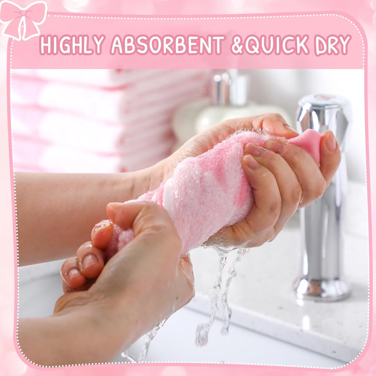 SmoothNovelty 6 Pcs Pink Bow Washcloths 100% Cotton Wash Cloths 13" x 13" Coquette Small Face Towels Absorbent Soft Hand Bath Towels for Bathroom, Spa, Kitchen Drying Cleaning(Cute Style)