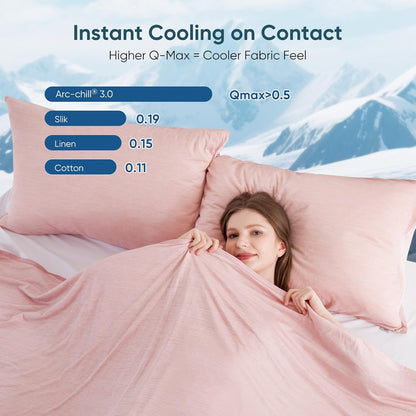 Elegear Revolutionary Cooling Blanket Queen Absorbs Heat to Keep Body Cool for Night Sweats, Arc-Chill 3.0 Cool Fiber Q-Max>0.5 for Hot Sleepers, Lightweight Summer Cold Blankets for Sleeping, Pink