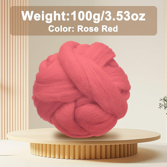 uxcell 3.53oz Wool Roving Yarn, Needle Felting Wool Fiber DIY Craft Needle Wet Felting Supplies for Blending Weaving Handcrafts, Peach Pink