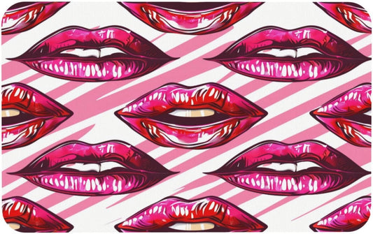 Pink Mouth Stripes Absorbent Bath Mat Non Slip Washable Doormat 19.7x31.5 in Quick Dry Shower Mat Thin Floor Rug for Bathroom Kitchen Entryway