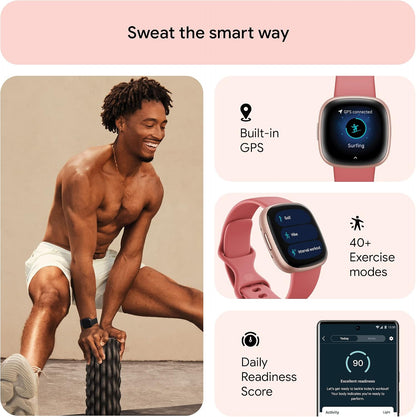 Fitbit Versa 4 Fitness Smartwatch with Daily Readiness - 3-Month Google Health Premium Membership Included - GPS, 24/7 Heart Rate, 40+ Exercise Modes, Sleep Tracking - Pink Sand/Copper Rose