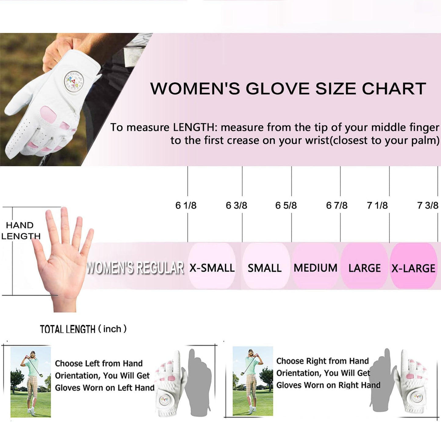 VEASAERS Golf Gloves Women Leather with Ball Marker 3 Pack, Left Hand Right Stylish Pink All Weather Grip Breathable Glove, Fit Sizes Small Medium Large for Womens Ladies