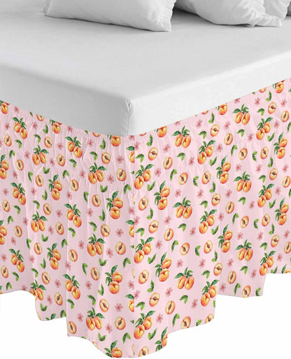Bed Skirt Pink Peaches Bedskirt 16 Inch Drop Flowers Summer Fruit Adjustable Elastic Wrap Around Bed Skirts Dust Ruffle for Queen Size Bed Frame Cover