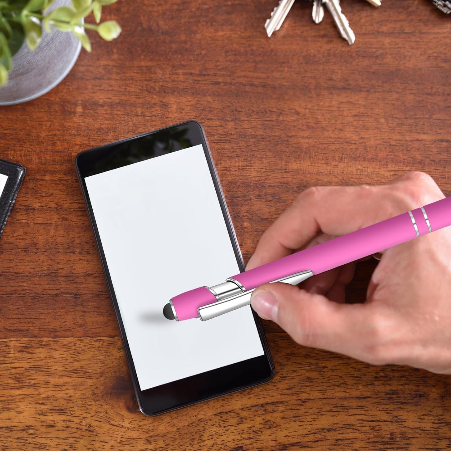50 Pcs Black Inkling Ballpoint Pen with Stylus 2 in 1 Ballpoint Pen for Touch Screens, 2 in 1 Thank You Pen Gift for Colleagues, Coworker, Office (Rose Pink)