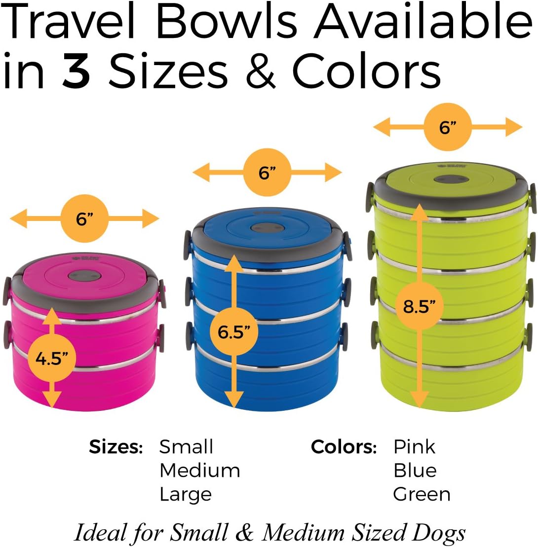 Healthy Human Travel Pet Bento Bowls - Human-Grade Stainless Steel & BPA-Free, Leak-Proof Water & Food Container Set for Dogs & Cats, 4-Pack Interlocking Bowls, Includes Spare Clips & Handle (Pink)