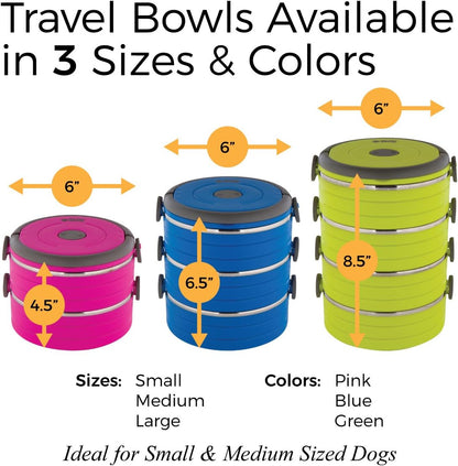 Healthy Human Travel Pet Bento Bowls - Human-Grade Stainless Steel & BPA-Free, Leak-Proof Water & Food Container Set for Dogs & Cats, 4-Pack Interlocking Bowls, Includes Spare Clips & Handle (Pink)