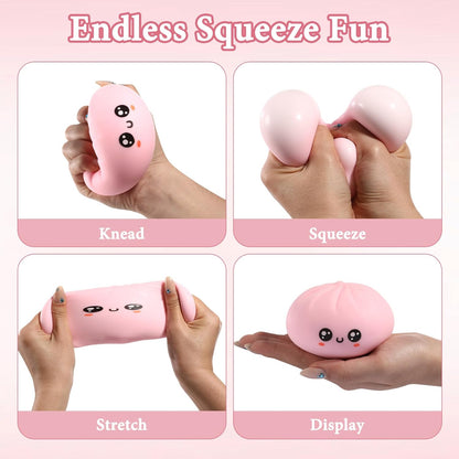 Dumpling Squishy, Dumpling Squishy Mystery Box, Cute Big Squishy Dumpling Stress Ball Fidget Sensory Toy for Adults Anxiety Relief, Novelty Squeeze Ball for Office Desk (Pink)