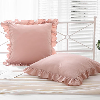 Mywinlle Ruffle Pillowcases Farmhouse Dusty Rose Throw Pillow Covers for Couch,Washed Cotton Vintage Pillow Shams for Bed, Sofa, Living Room -20"x20"