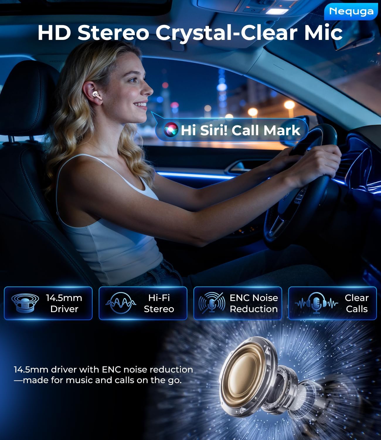 Wireless Earbuds Bluetooth Headphones, 50H Playtime Ear Buds with Mic, LED Digital Display Charging Case, IPX7 Waterproof, Deep Bass Stereo, in-Ear Earphone for iPhone Andriod Phone - Blush