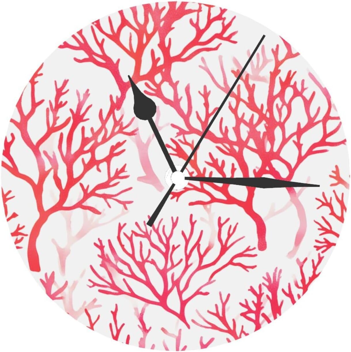 Pink Coral Pattern Round Wall Clocks 10 Inch Silent Non-Ticking Circular Clock Decorative Wall Clock for Living Room Kitchen Bedroom Bathroom Office Home Decor