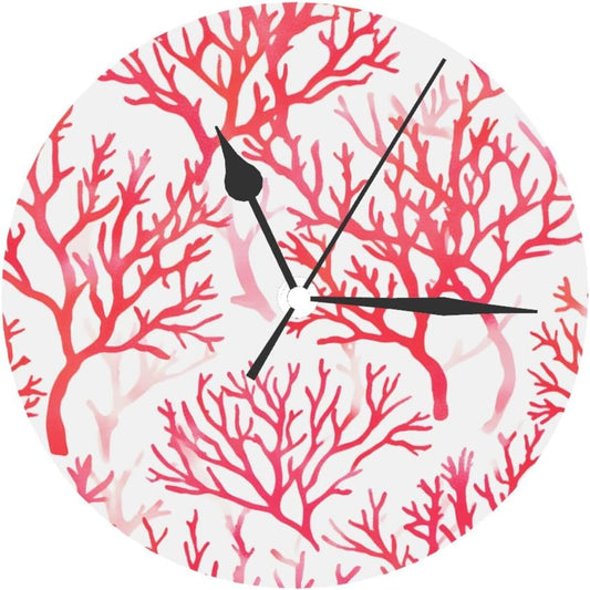 Pink Coral Pattern Round Wall Clocks 10 Inch Silent Non-Ticking Circular Clock Decorative Wall Clock for Living Room Kitchen Bedroom Bathroom Office Home Decor