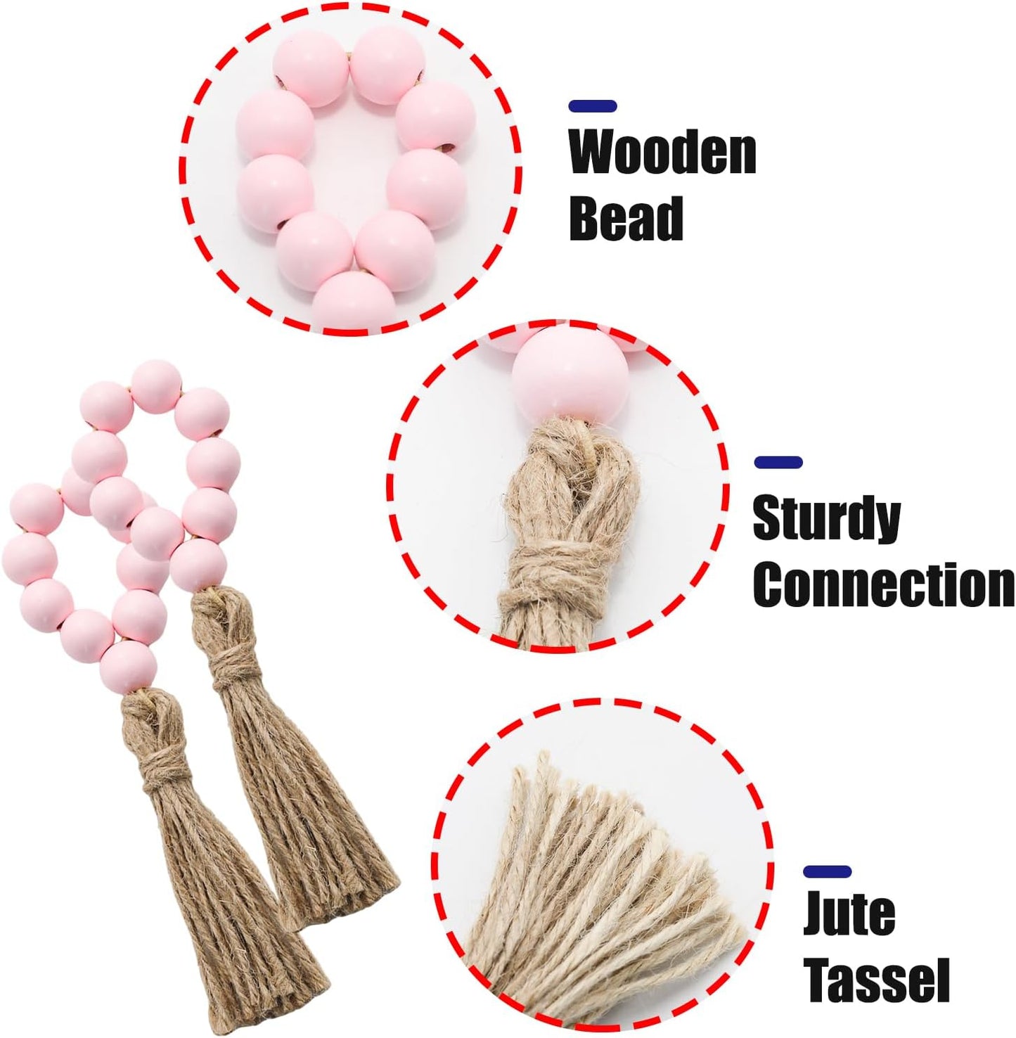 6 Pcs Pink Beaded Napkin Ring Holders Boho Wooden Napkin Rings for Table Decorations